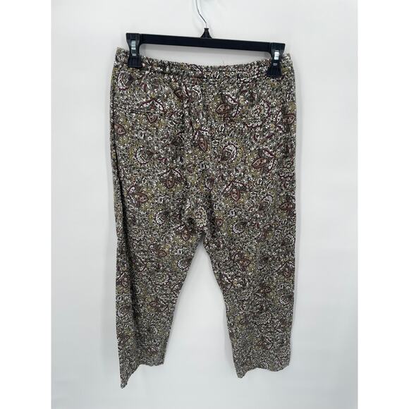 ZARA NWT Casual Olive Green Floral Print Elastic Waist Tie Waist Pants // XS - Picture 7 of 7